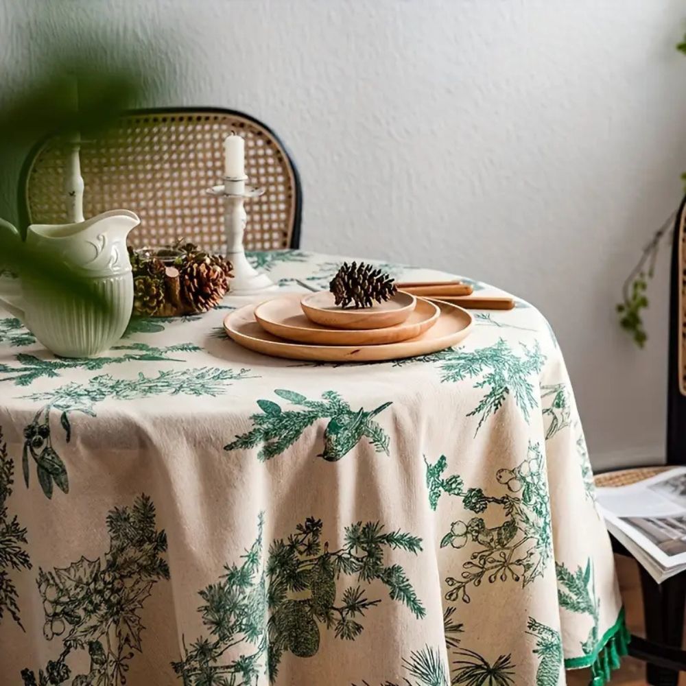 Pine Cone Print Round Tablecloth — lifestyle shot
