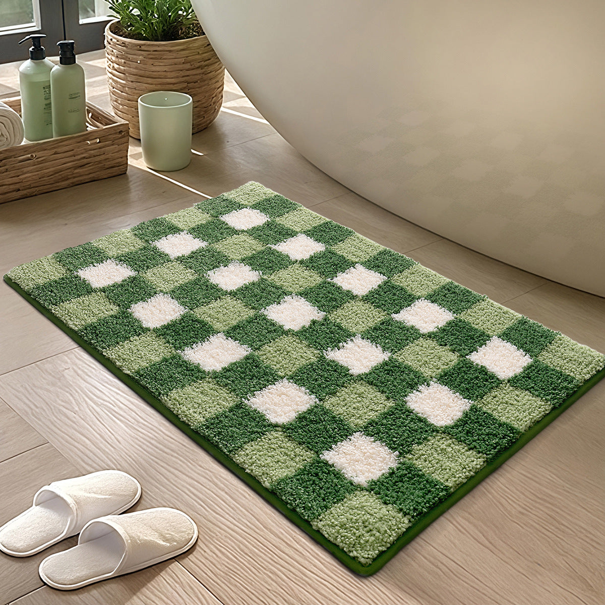 Plaid Non Slip Flocked Bathroom Floor Mat — size and scale reference