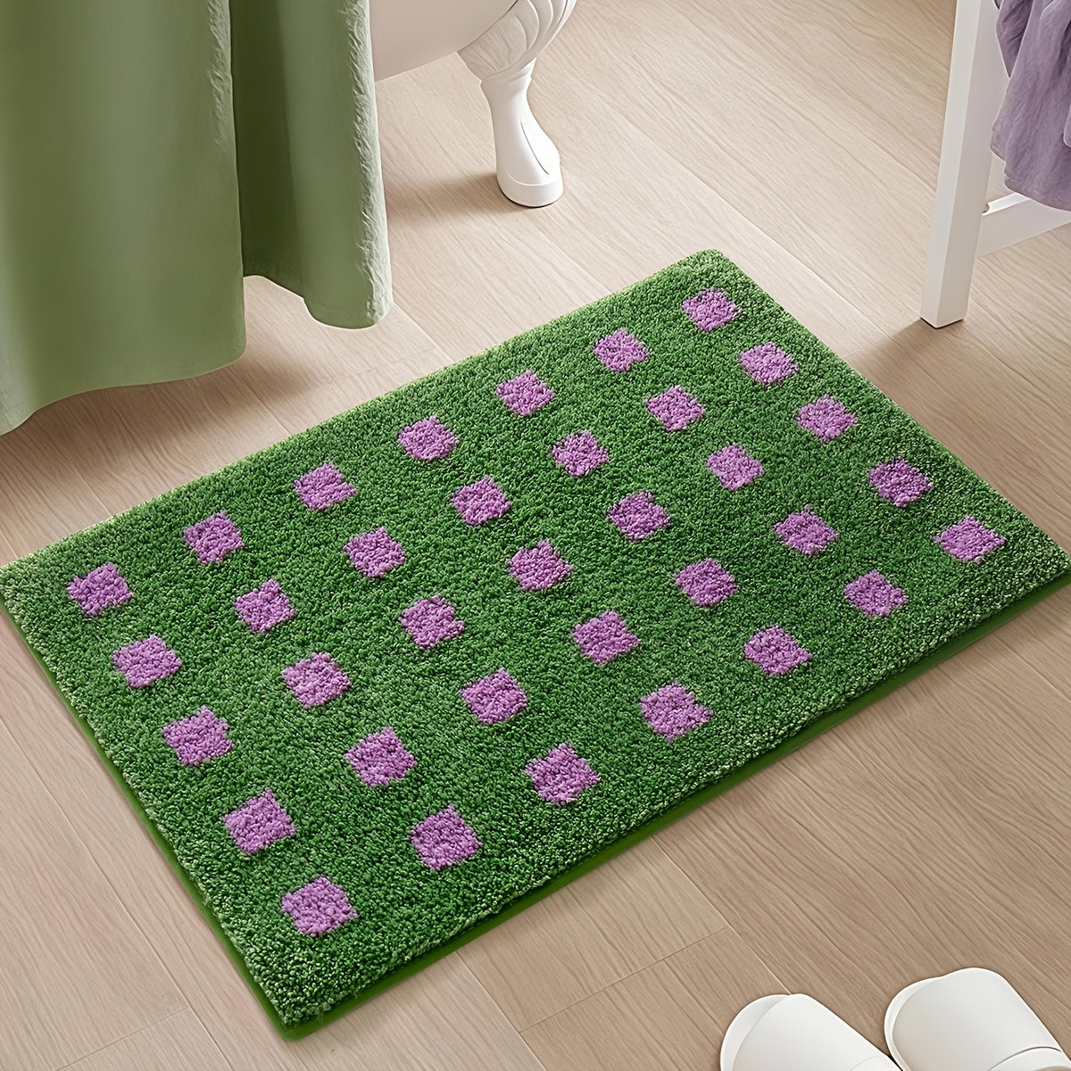 Plaid Non Slip Flocked Bathroom Floor Mat — product detail view