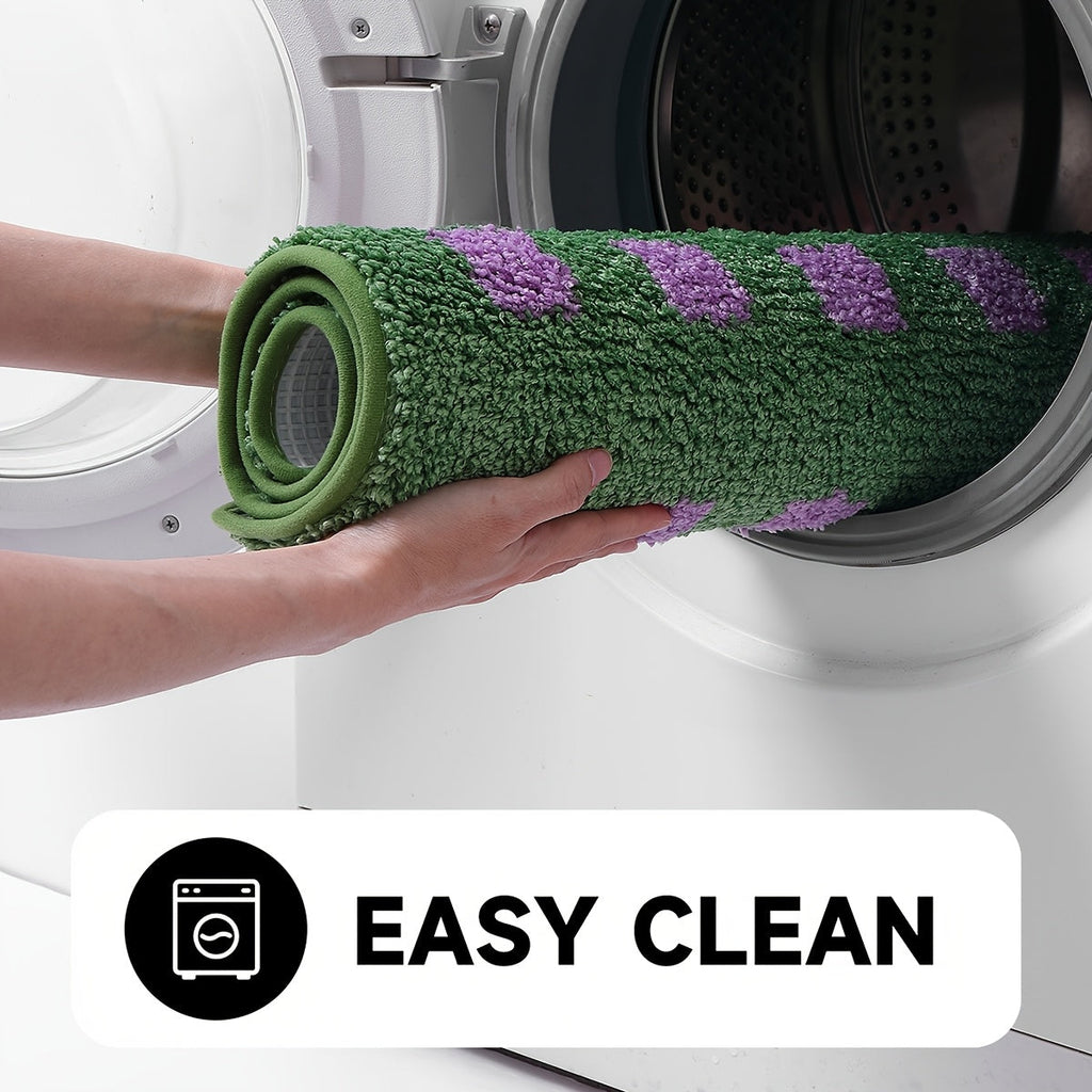 Plaid Non Slip Flocked Bathroom Floor Mat — product close-up