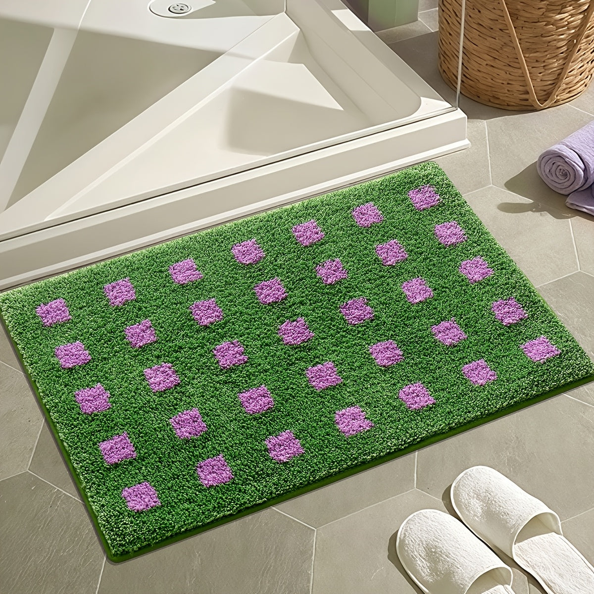 Plaid Non Slip Flocked Bathroom Floor Mat — main product photo
