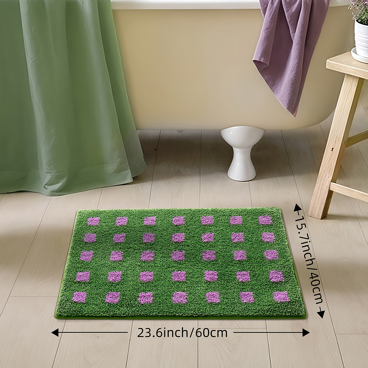 Plaid Non Slip Flocked Bathroom Floor Mat — lifestyle shot