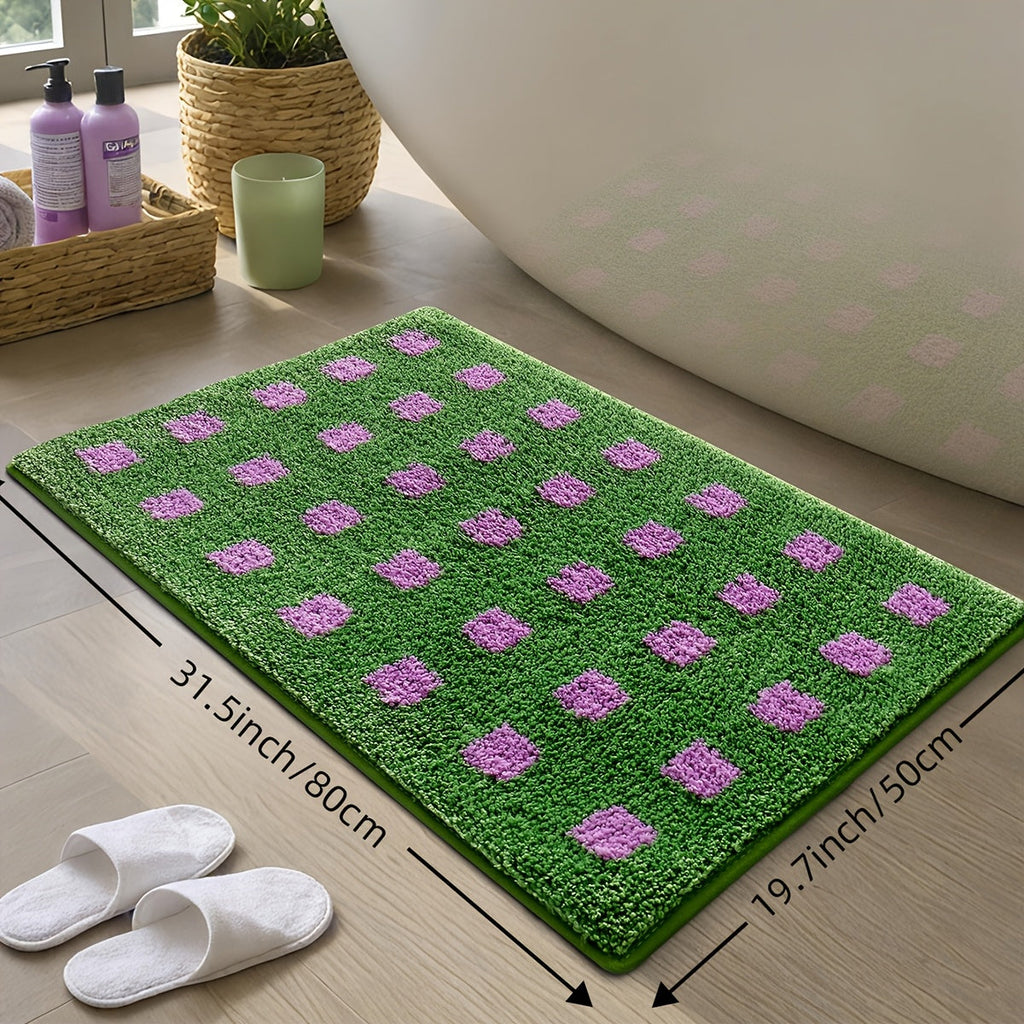 Plaid Non Slip Flocked Bathroom Floor Mat — additional view