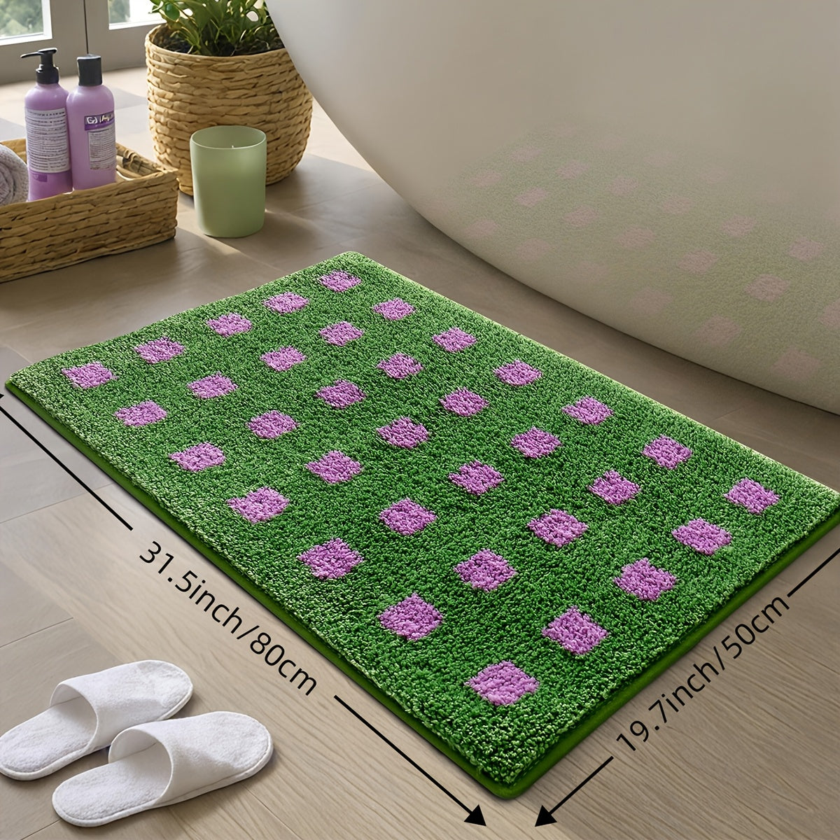 Plaid Non Slip Flocked Bathroom Floor Mat — additional view