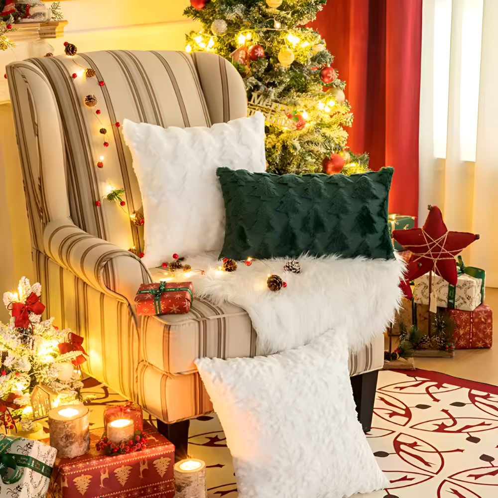 Plush Christmas Tree Cushion Cover — product detail view