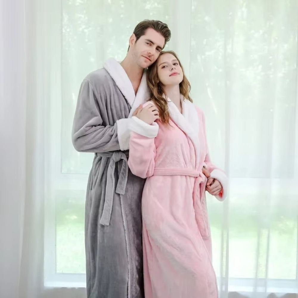 Plush Fleece Contrast Trim Bathrobe — product close-up