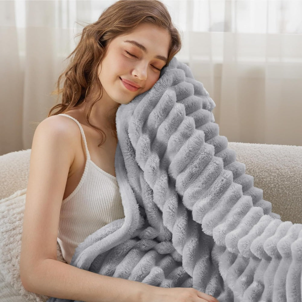 Plush Stripped Warm Blanket — product in use