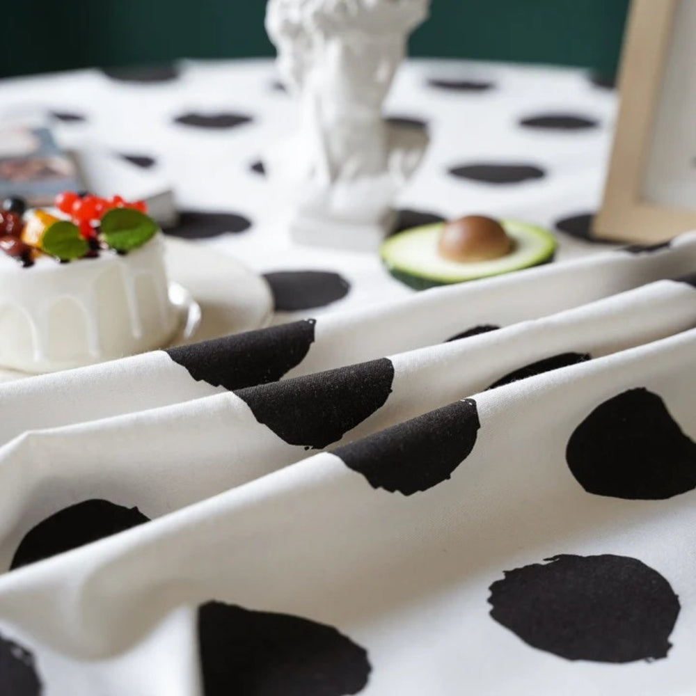 Polka Charm Tassel Table Cloth — product in use