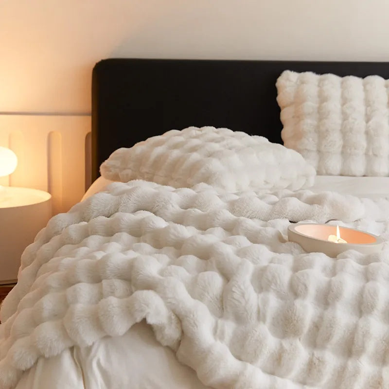Rabbit Faux-Fur Blanket Throw — material texture close-up