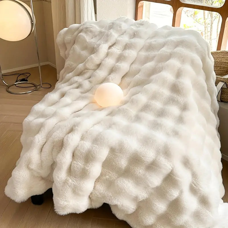 Rabbit Faux-Fur Blanket Throw — product in use