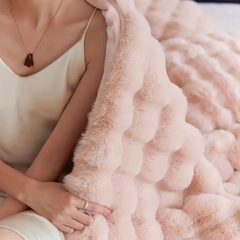 Rabbit Faux-Fur Blanket Throw — product close-up
