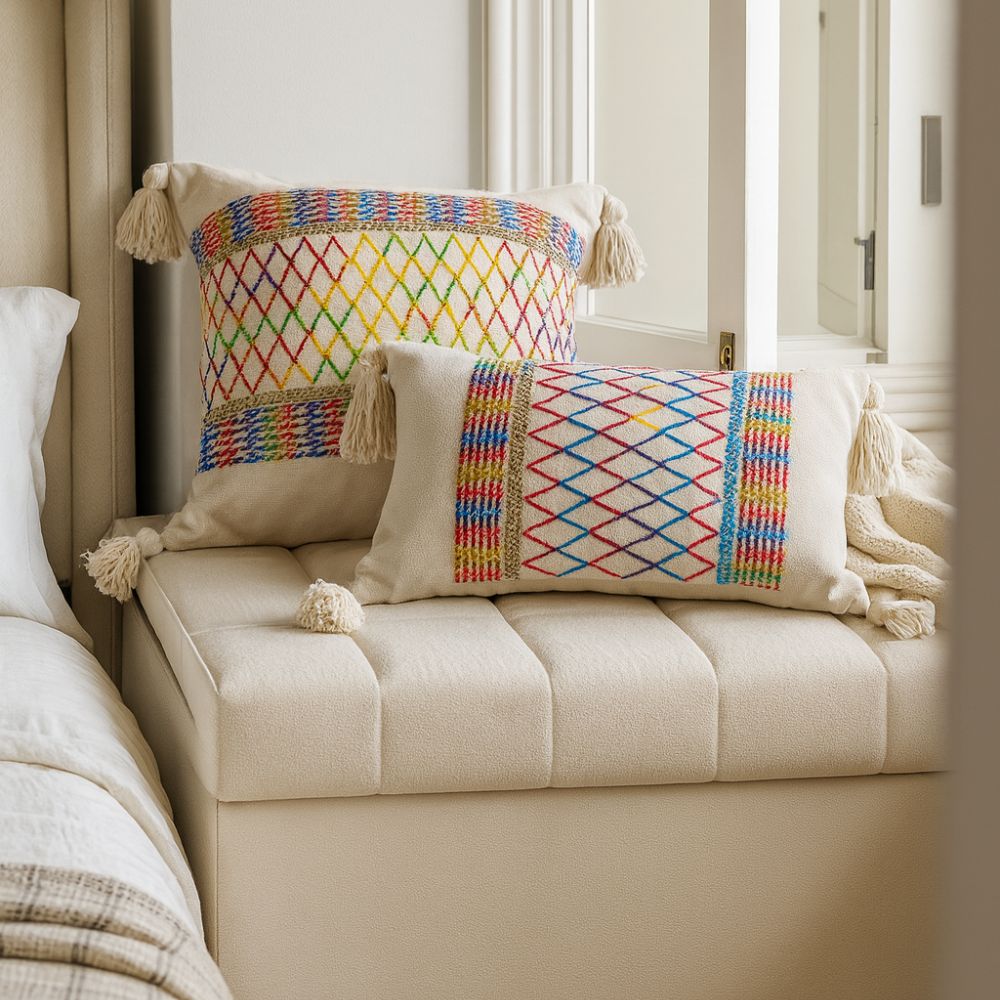 Rainbow Lattice Tassel Cushion Cover — product close-up