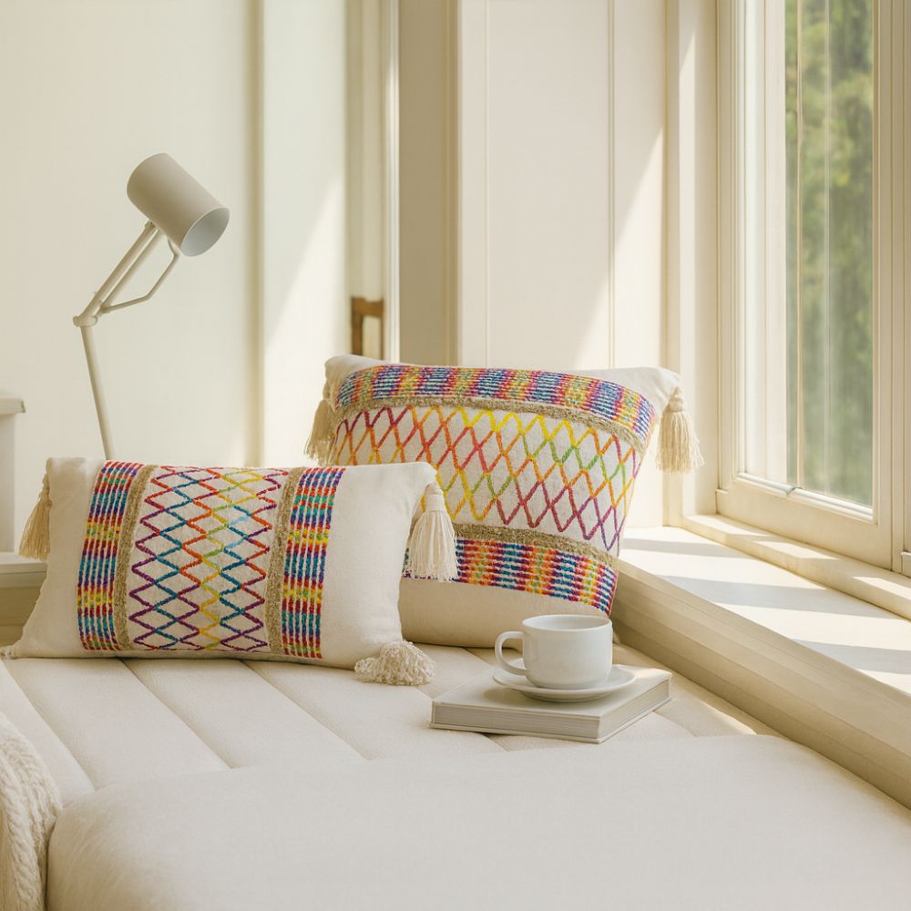 Rainbow Lattice Tassel Cushion Cover — additional view