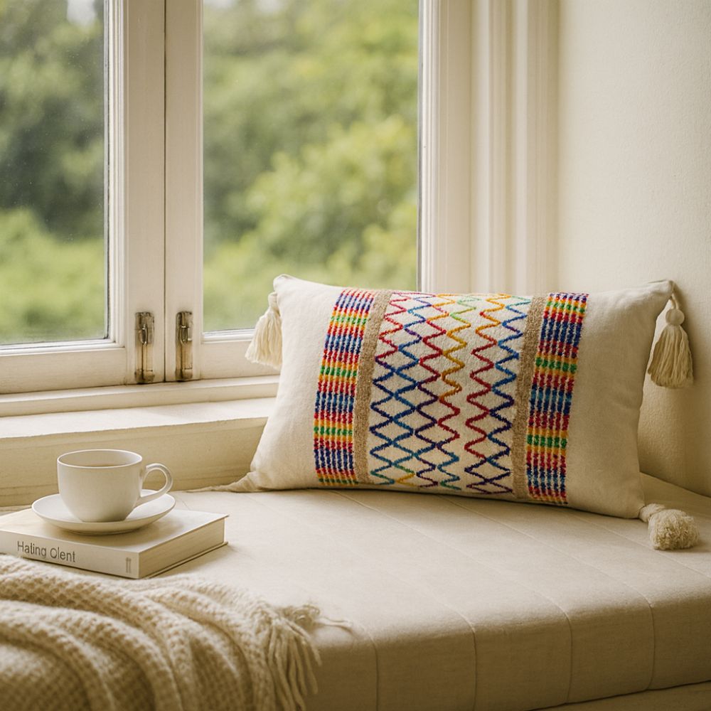 Rainbow Lattice Tassel Cushion Cover — product feature detail