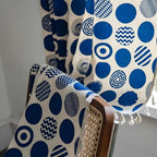 Retro Blue Polka Dots Patterned Window Curtain — product detail view