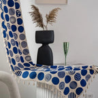 Retro Blue Polka Dots Patterned Window Curtain — product close-up