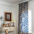 Retro Blue Polka Dots Patterned Window Curtain — product in use