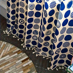 Retro Blue Polka Dots Patterned Window Curtain — alternate angle view
