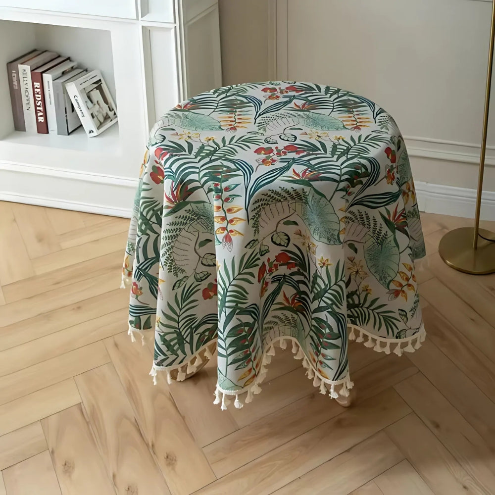 Retro Floral Round Table Cloth — product in use