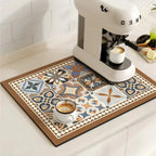 Retro Tile Design Absorbent Coffee Mat — product close-up