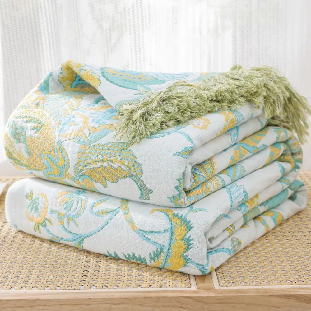 Reverie Floral Tassel Cotton Blanket — product detail view