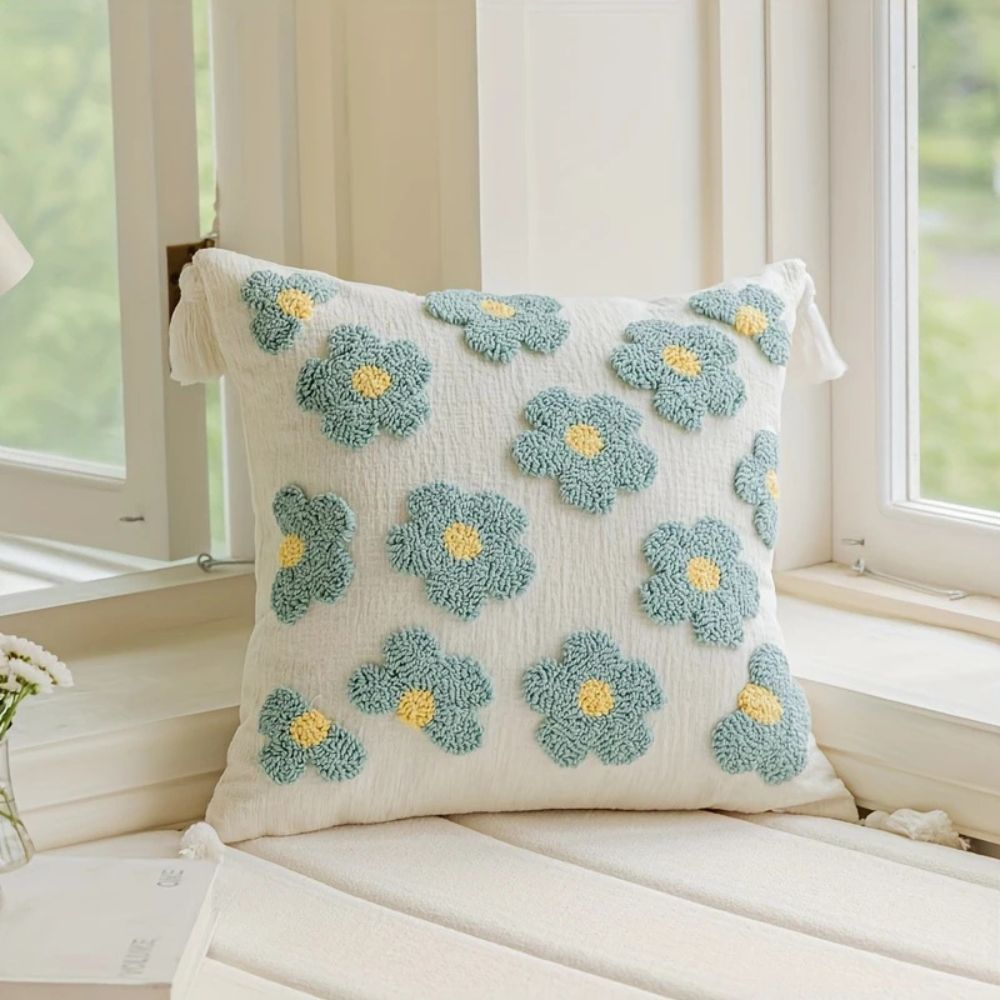 Rosy Bloom Tufted Cushion Cover — alternate angle view