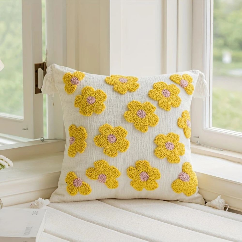 Rosy Bloom Tufted Cushion Cover — product close-up