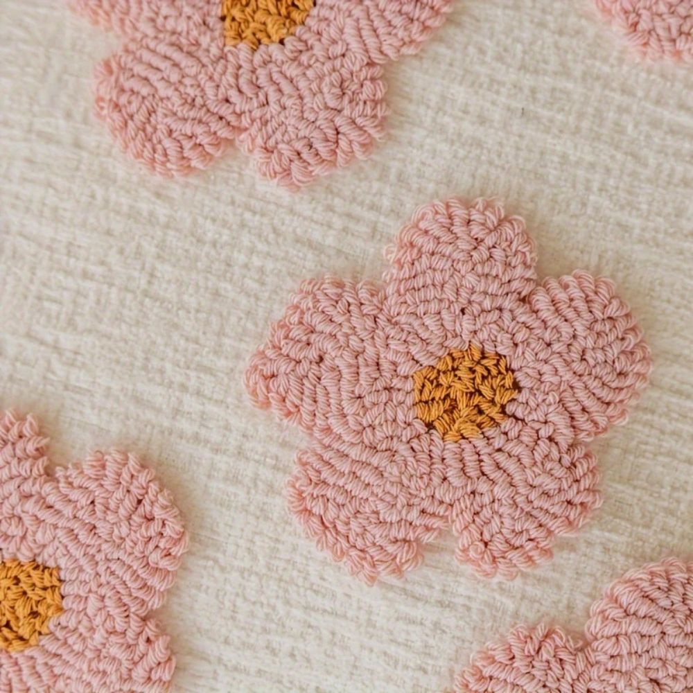 Rosy Bloom Tufted Cushion Cover — product in use