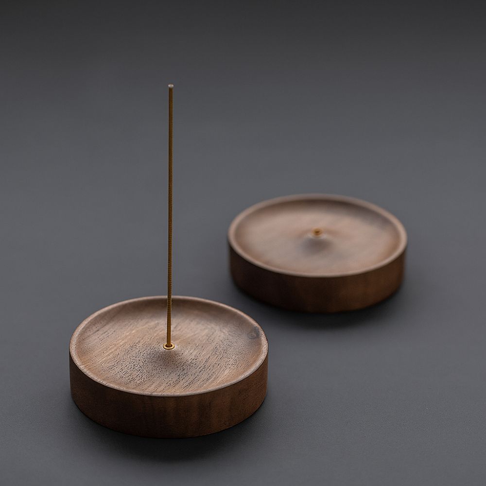 Round Ash Catcher Wood Incense Stick Holder — alternate angle view