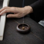 Round Solid Wood Incense Stick Holder — product detail view