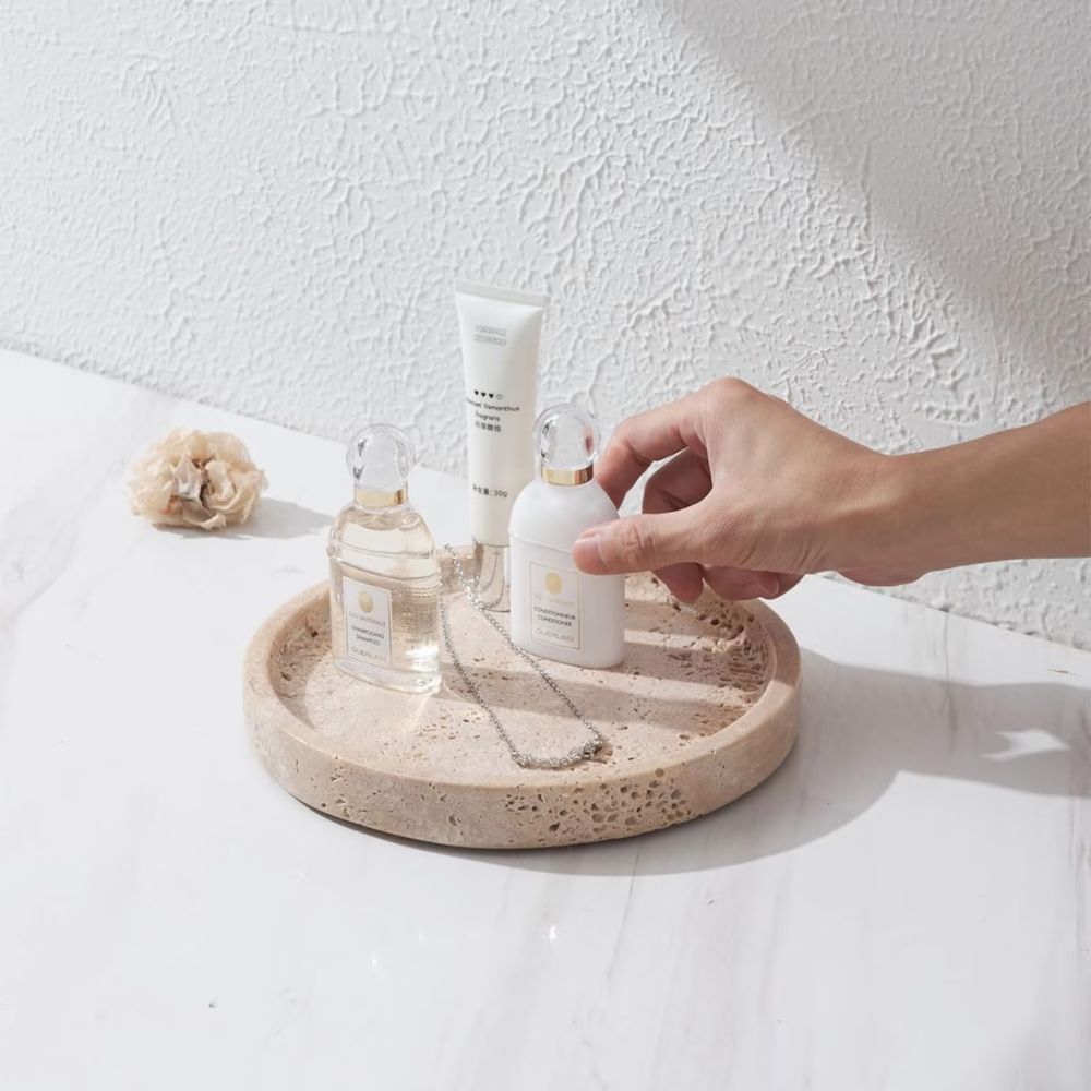 Round Travertine Stone Tray — main product photo