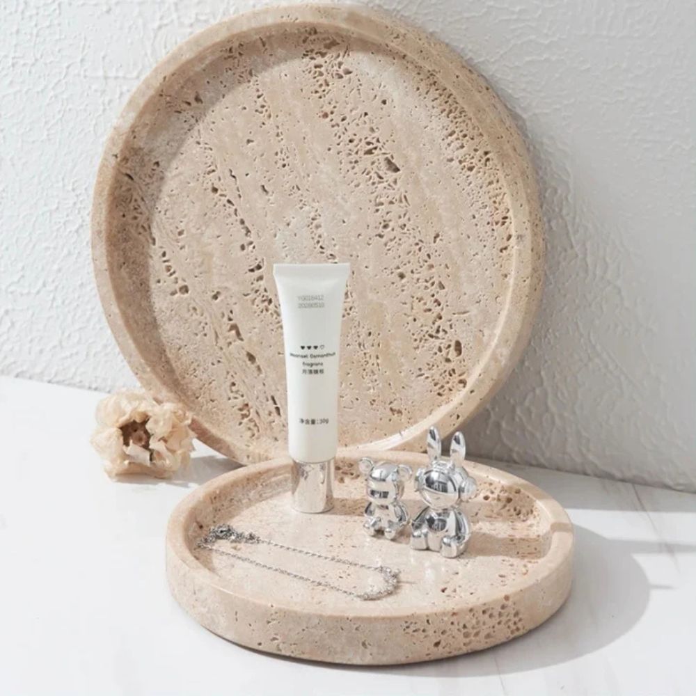 Round Travertine Stone Tray — product close-up