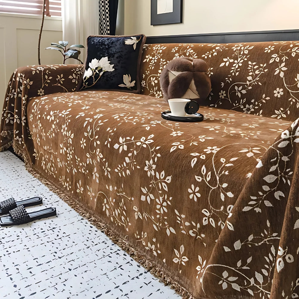 Rustic Blossom Ivory Floral Sofa Cover — main product photo