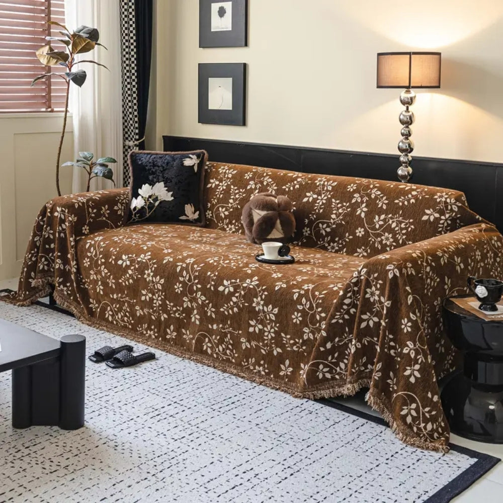 Rustic Blossom Ivory Floral Sofa Cover — product detail view