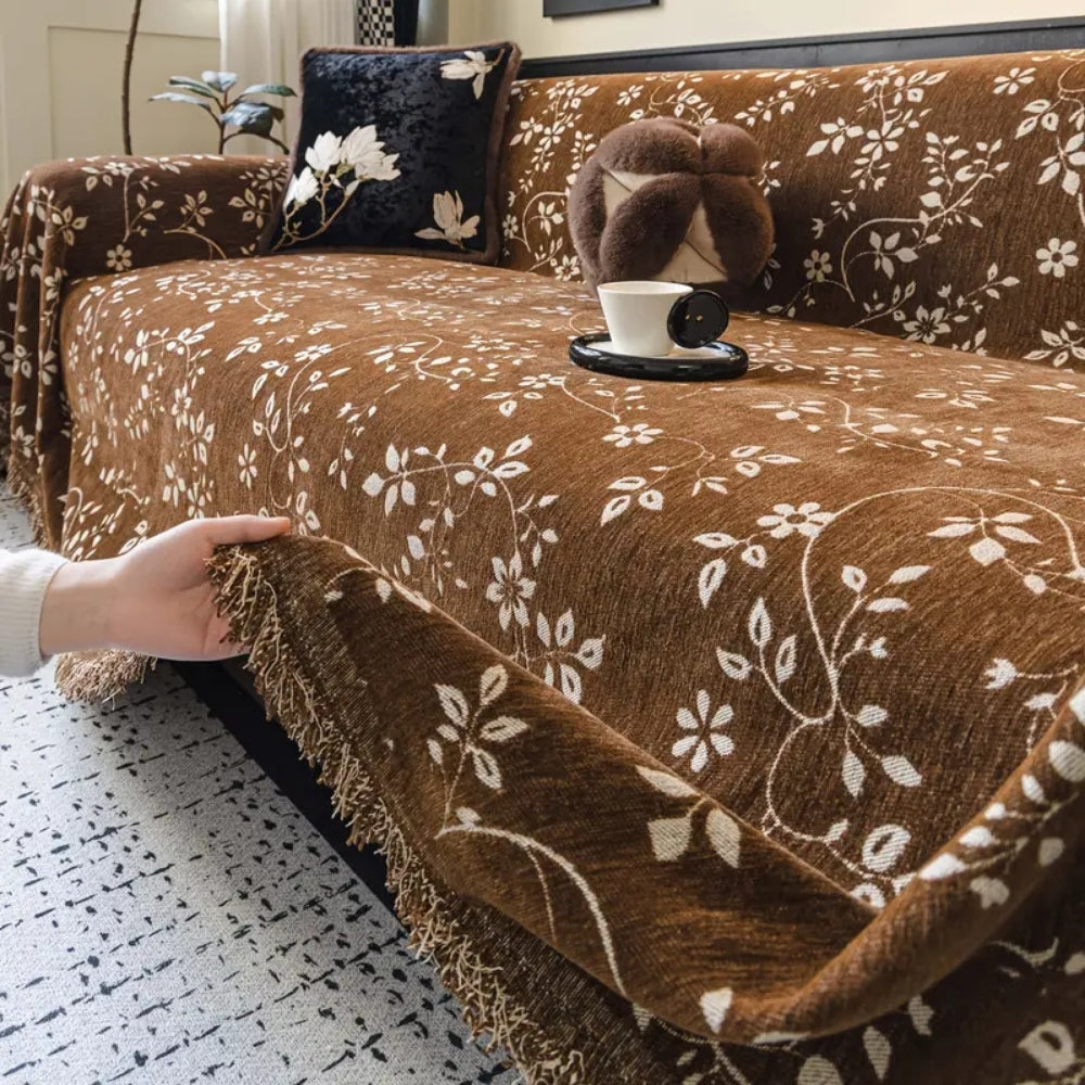 Rustic Blossom Ivory Floral Sofa Cover — additional view