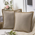 Rustic Linen Trim Decorative Cushion Cover — material texture close-up