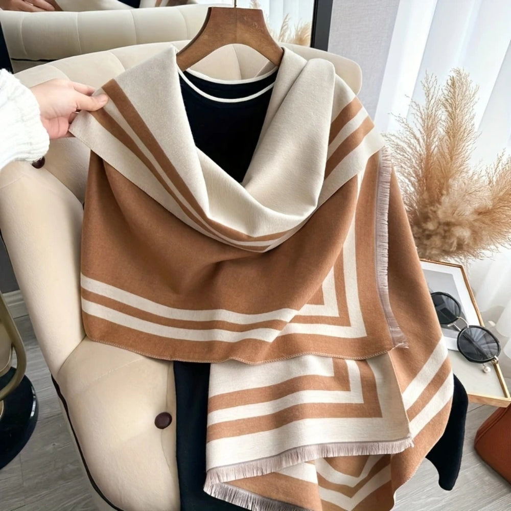 Savéra Striped Double-Sided Poncho Scarf — product detail view