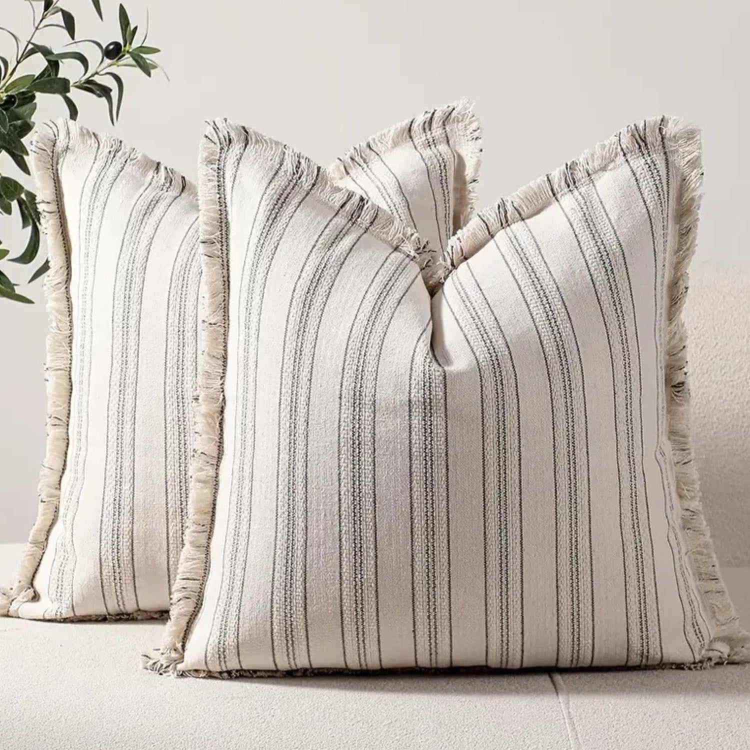 Scandi Stripe Textured Fringe Cushion Cover — product close-up