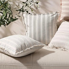 Scandi Stripe Textured Fringe Cushion Cover — product detail view