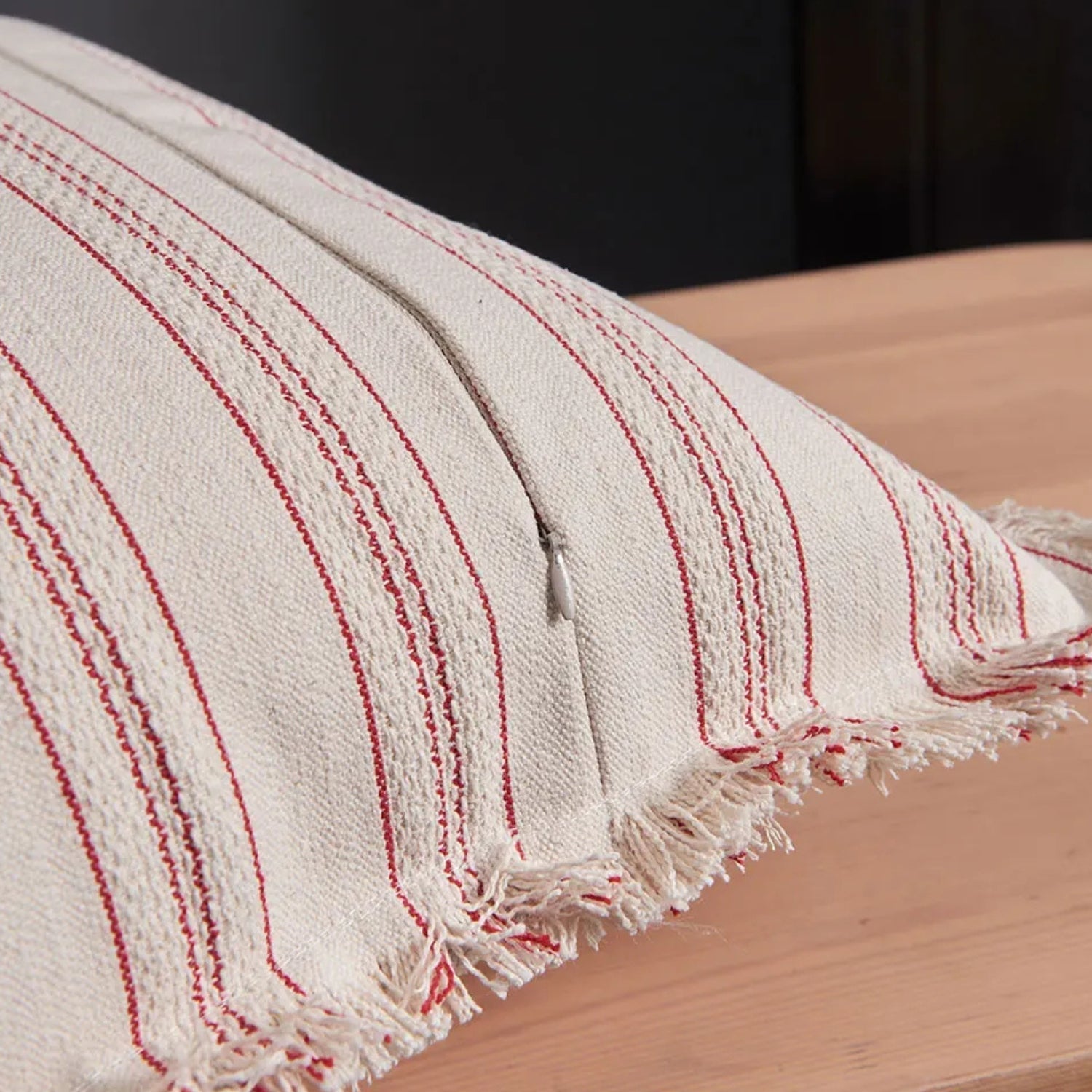 Scandi Stripe Textured Fringe Cushion Cover — product in use
