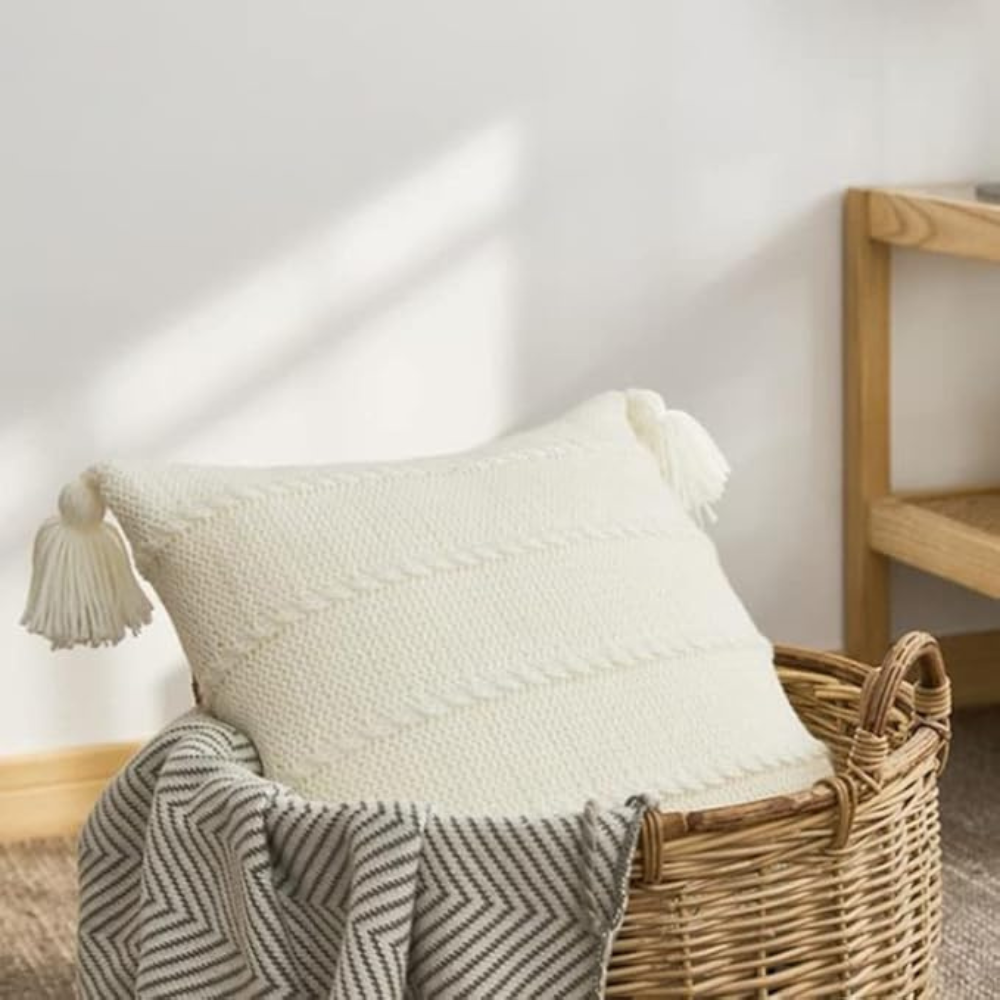 Nordic Knitted Tassel Cushion — material texture close-up