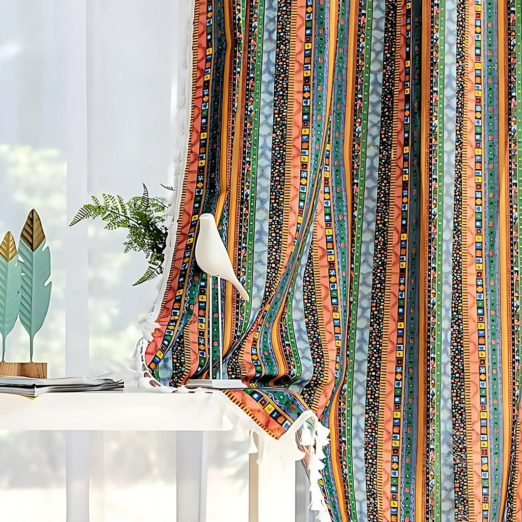 Serina Boho Striped Tassel Curtain for Living Room Window — additional view