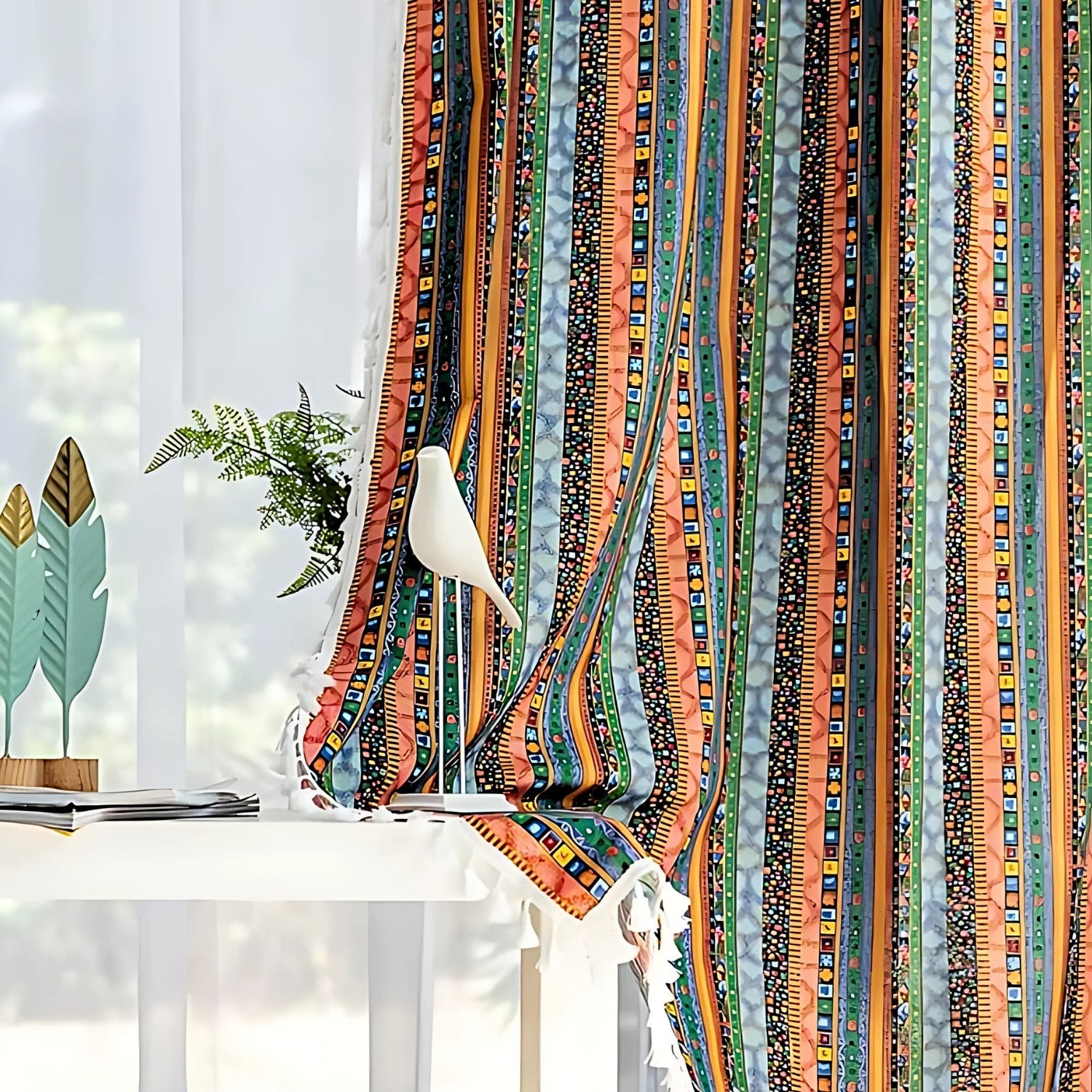 Serina Boho Striped Tassel Curtain for Living Room Window — additional view