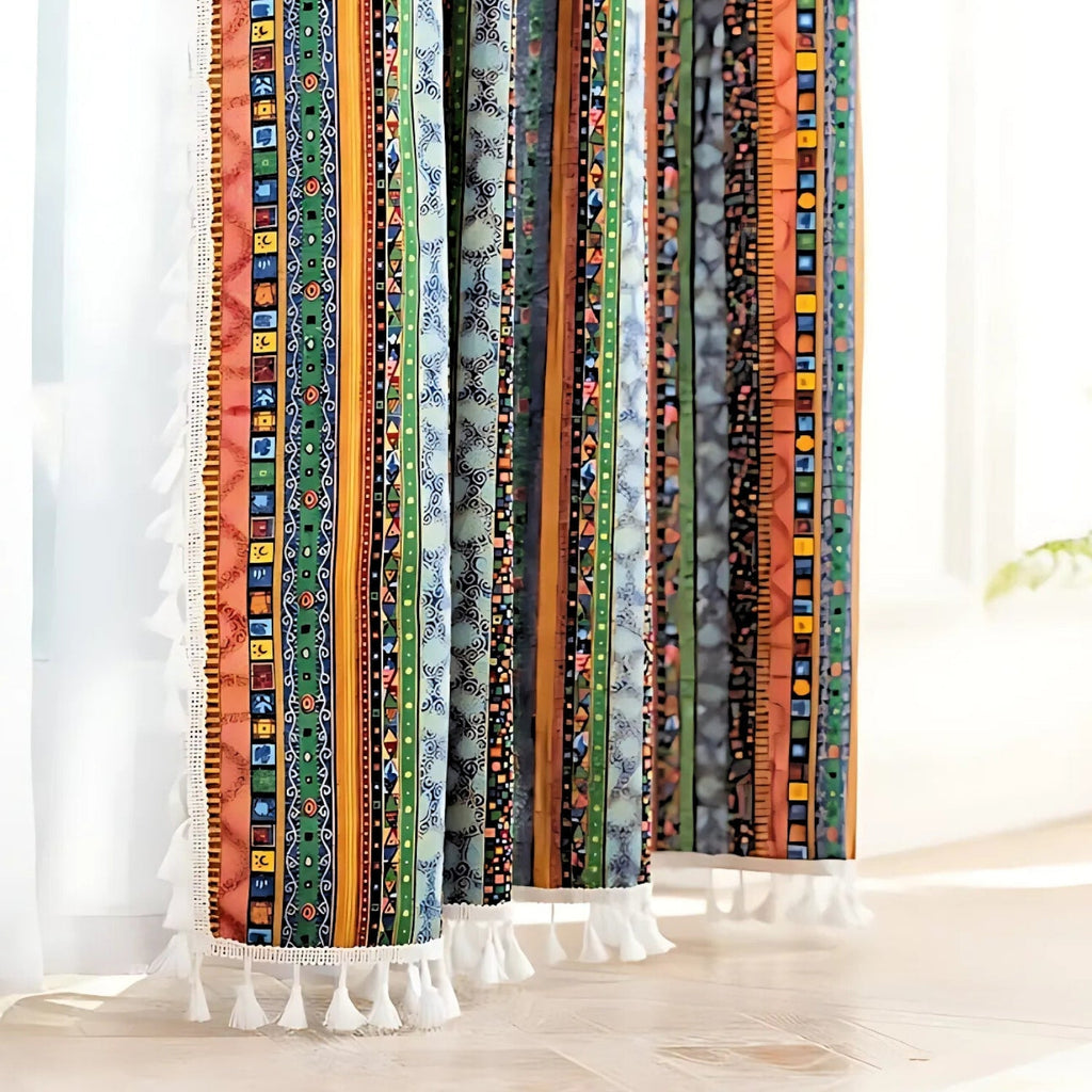 Serina Boho Striped Tassel Curtain for Living Room Window — product in use