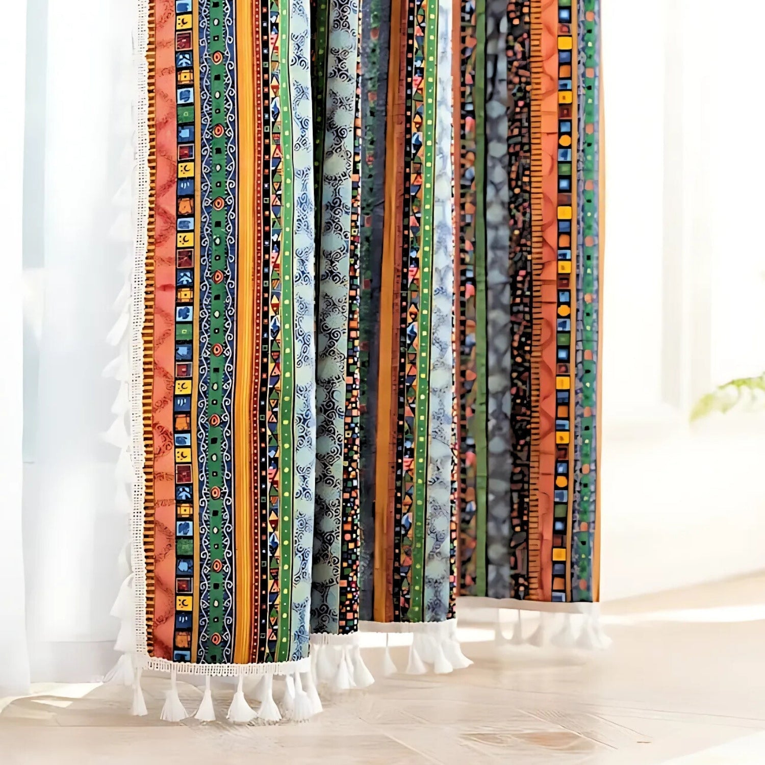 Serina Boho Striped Tassel Curtain for Living Room Window — product in use