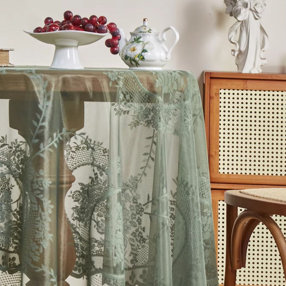 Sheer Lace Round Floral Tablecloth — product in use
