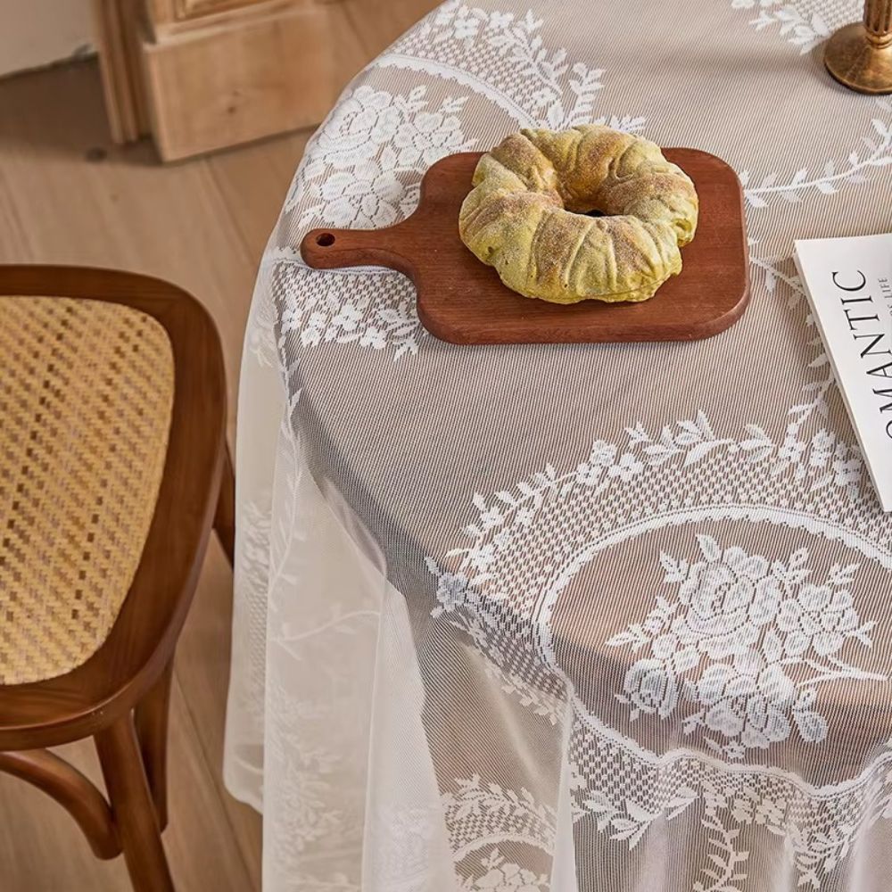 Sheer Lace Round Floral Tablecloth — product feature detail