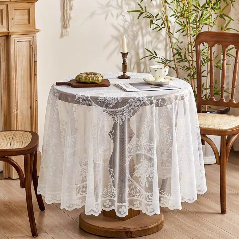 Sheer Lace Round Floral Tablecloth — alternate angle view