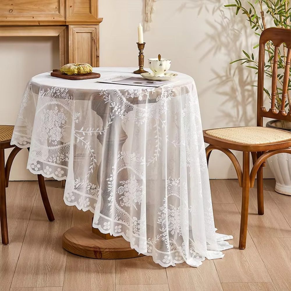 Sheer Lace Round Floral Tablecloth — lifestyle shot