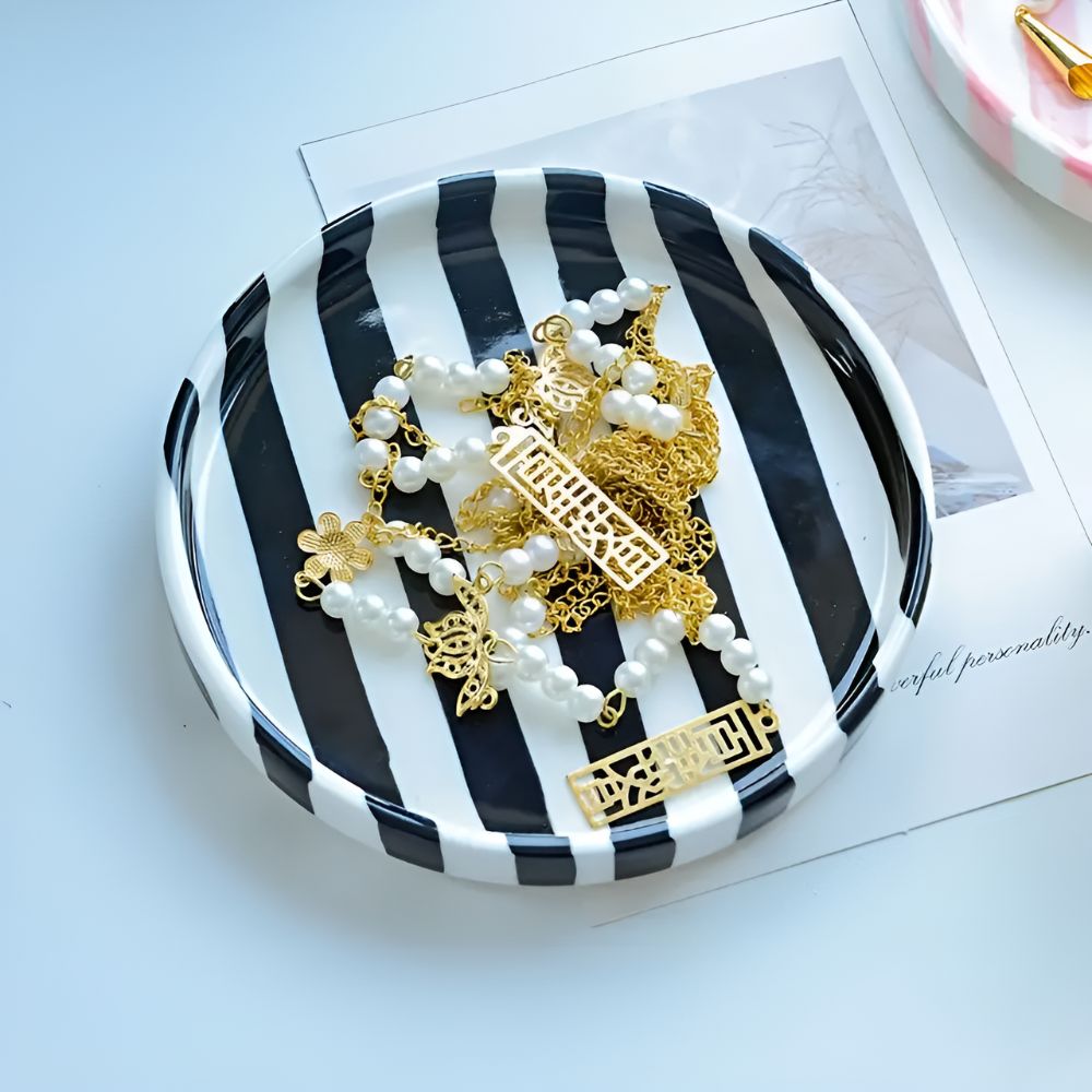Silva Ceramic Stripe Jewelry Tray — alternate angle view